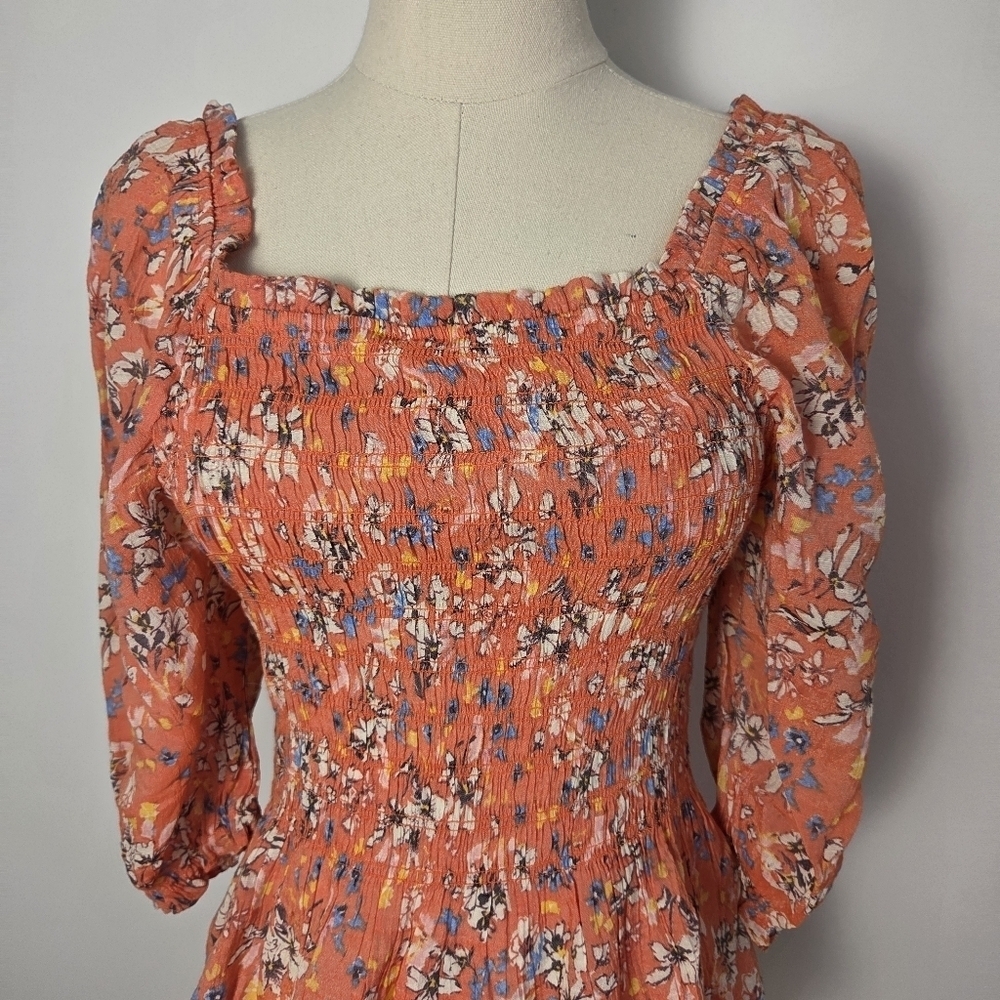 Nanette Lepore Floral Ruffled Smocked Peplum Blouse - Picture 10 of 12